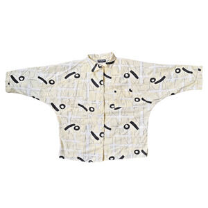 Vintage 80s Now Wear This! USA Abstract Geometric Women's Button Shirt One Size